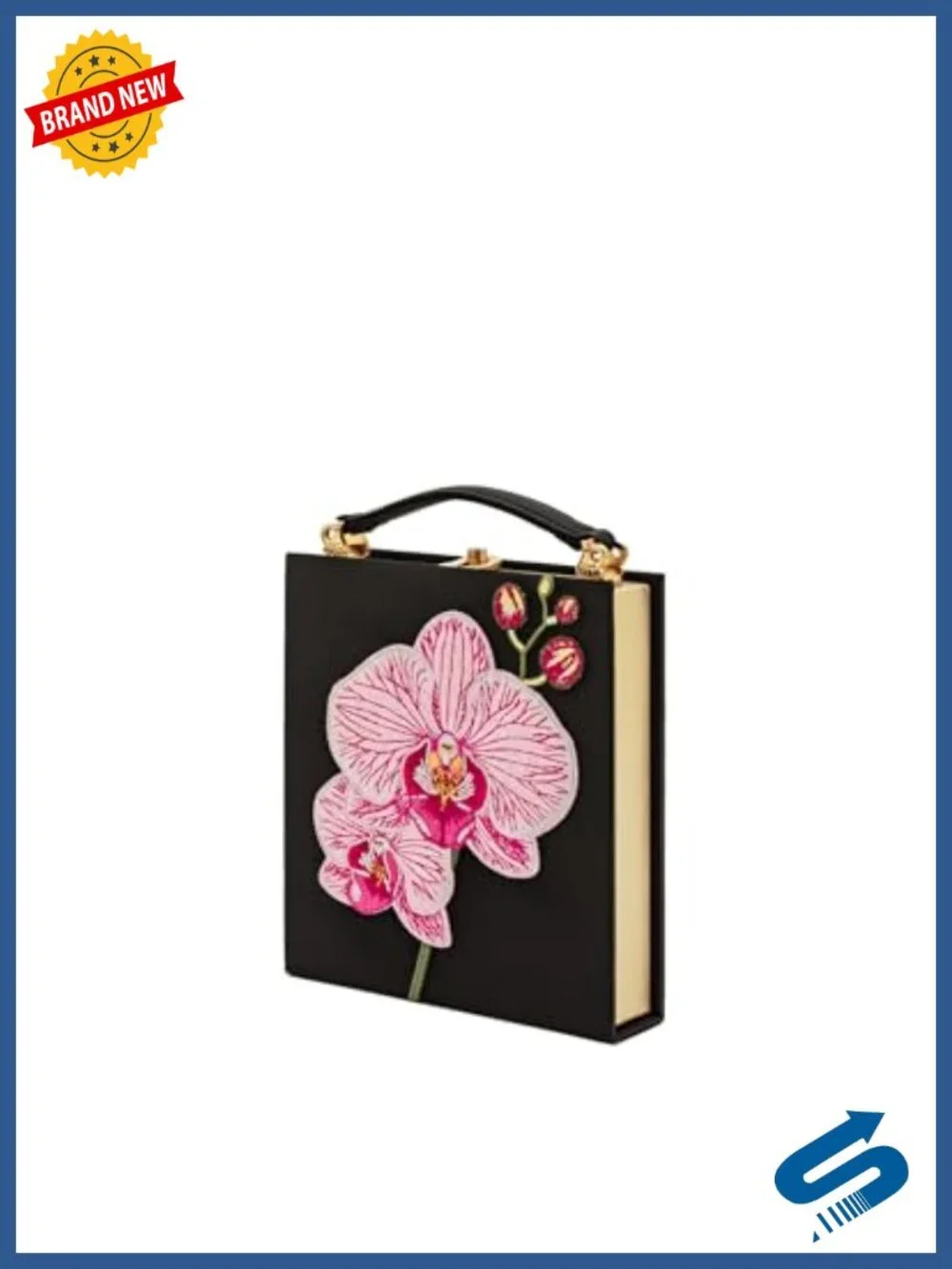 Book Shape Clutch Bag with Gold Hardware - Vegan Leather Cotton